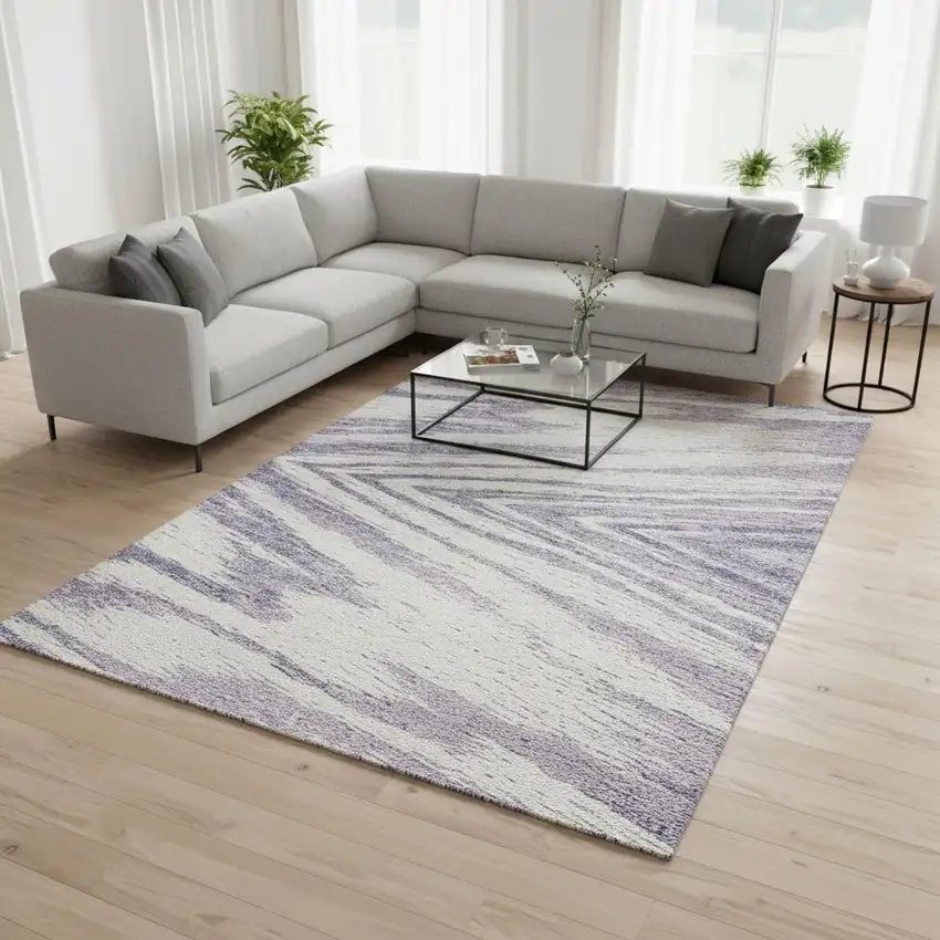 Lavender And Ivory Abstract Washable Area Rug With UV Protection Photo 2