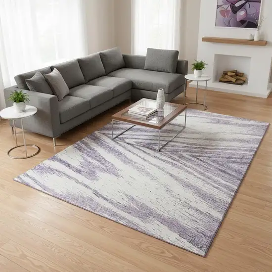 Lavender And Ivory Abstract Washable Area Rug With UV Protection Photo 2