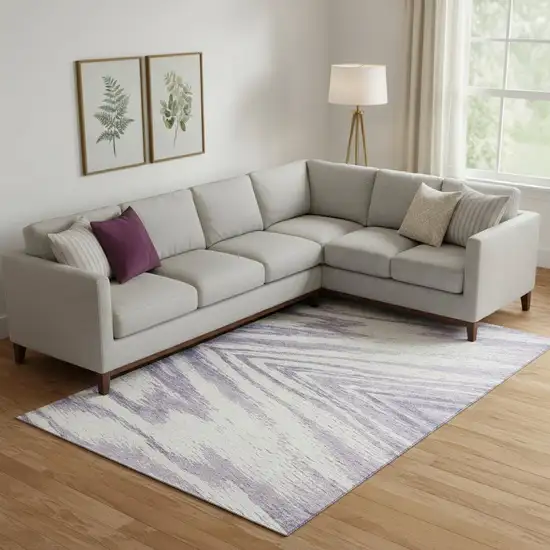 Lavender And Ivory Abstract Washable Area Rug With UV Protection Photo 1