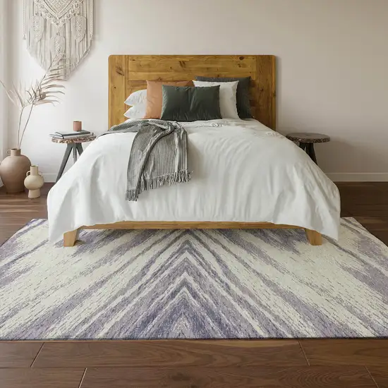 Lavender And Ivory Abstract Washable Area Rug With UV Protection Photo 5