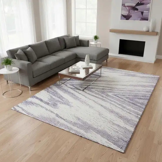 Lavender And Ivory Abstract Washable Area Rug With UV Protection Photo 2