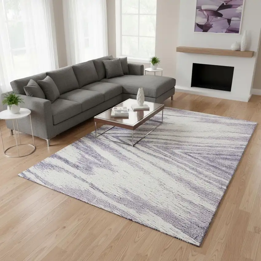 Lavender And Ivory Abstract Washable Area Rug With UV Protection Photo 2