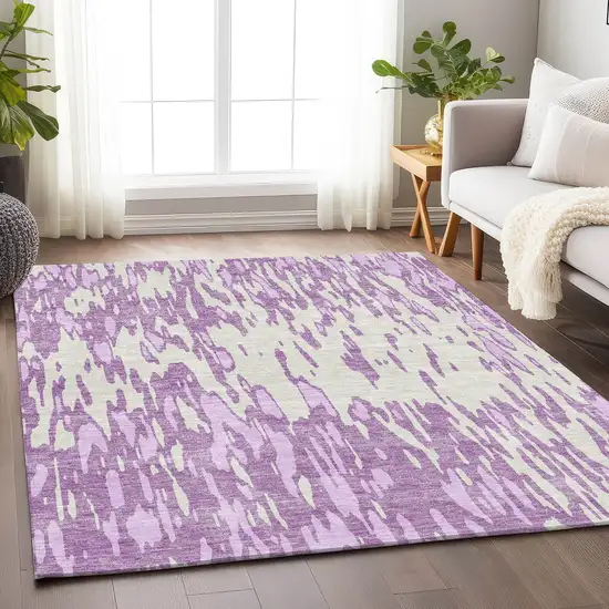 Lavender And Ivory Abstract Washable Area Rug With UV Protection Photo 4