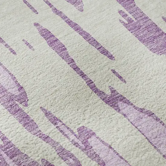 Lavender And Ivory Abstract Washable Area Rug With UV Protection Photo 9