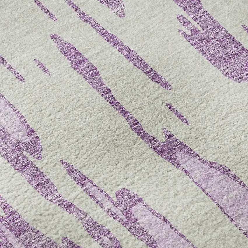 Lavender And Ivory Abstract Washable Area Rug With UV Protection Photo 9