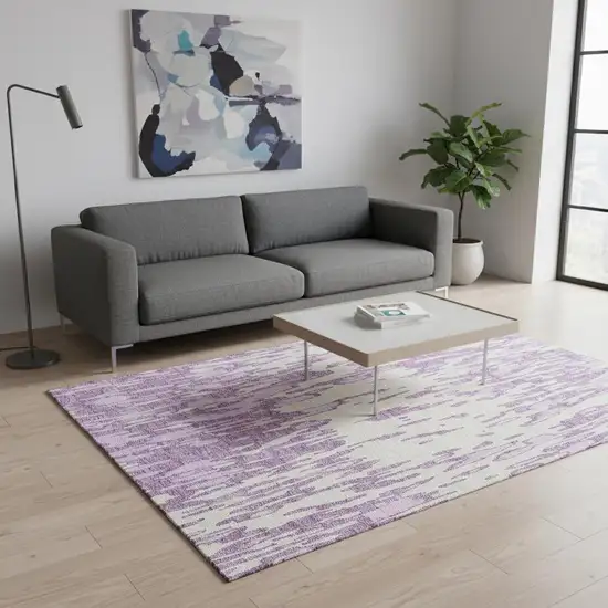 Lavender And Ivory Abstract Washable Area Rug With UV Protection Photo 2