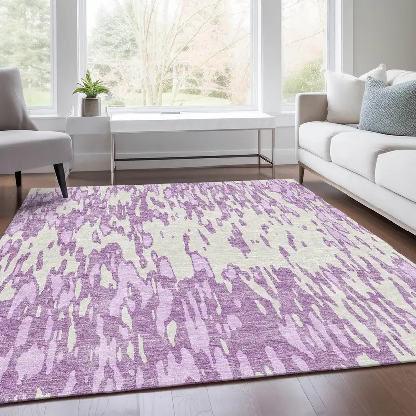 Lavender And Ivory Abstract Washable Area Rug With UV Protection Photo 5