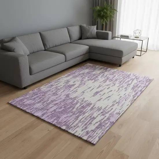Lavender And Ivory Abstract Washable Area Rug With UV Protection Photo 2