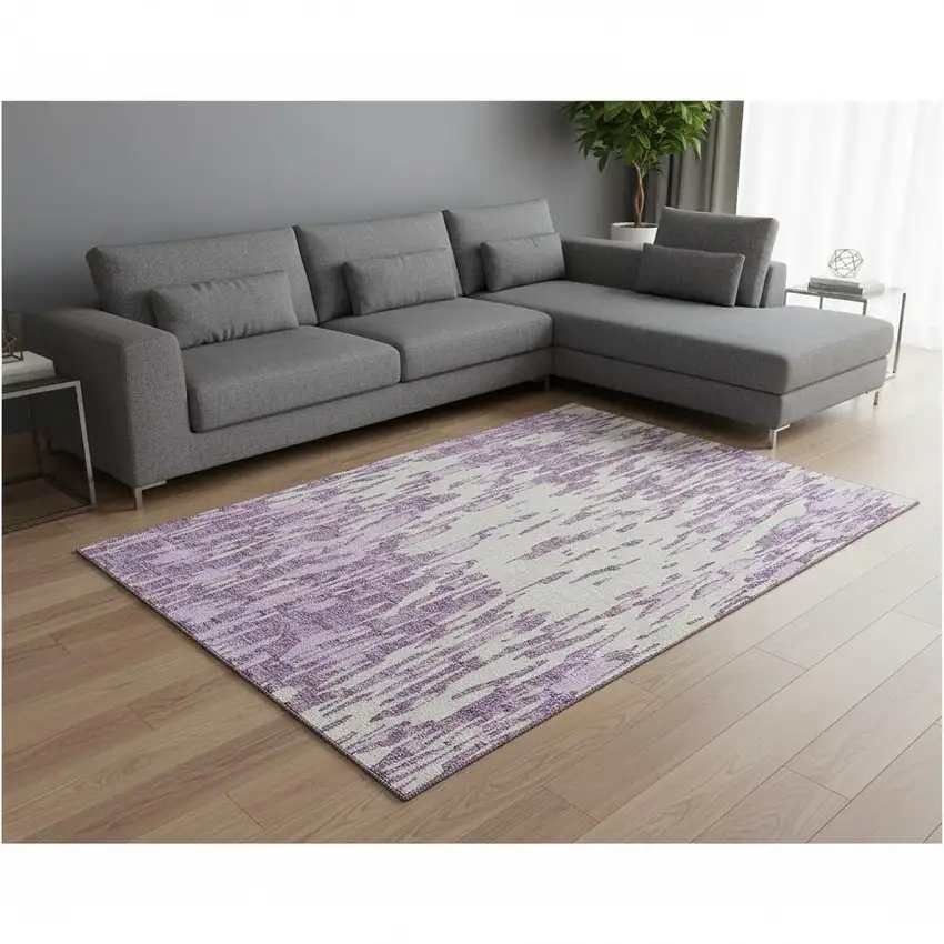 Lavender And Ivory Abstract Washable Area Rug With UV Protection Photo 2
