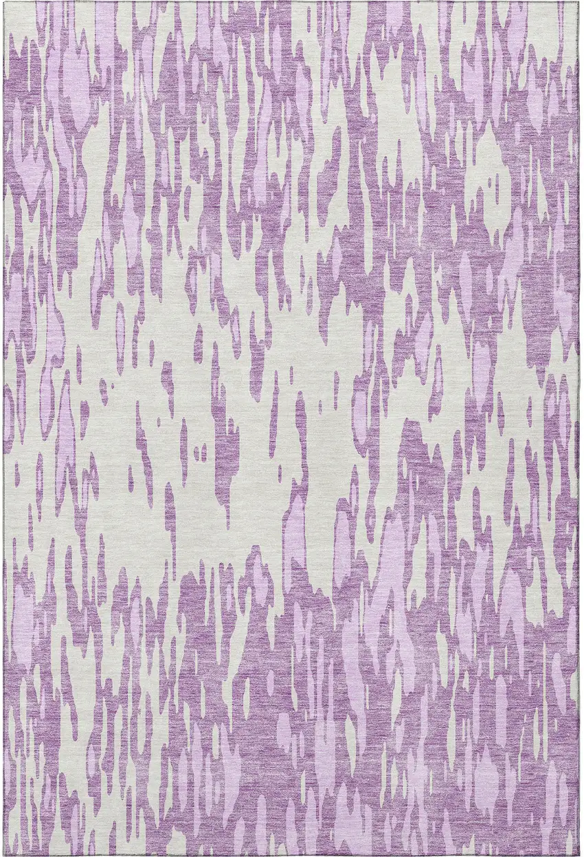 Lavender And Ivory Abstract Washable Area Rug With UV Protection Photo 3