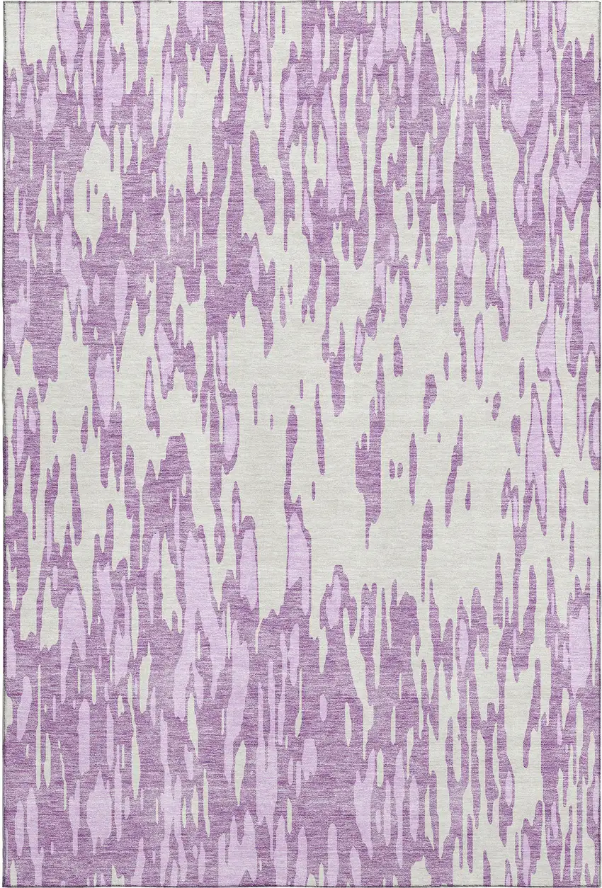 Lavender And Ivory Abstract Washable Area Rug With UV Protection Photo 1