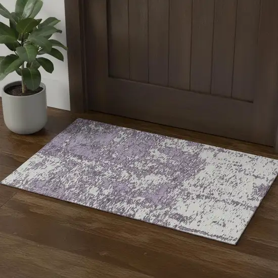 Lavender And Ivory Abstract Washable Area Rug With UV Protection Photo 1