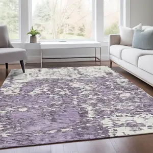 Photo of Lavender And Ivory Abstract Washable Area Rug With UV Protection