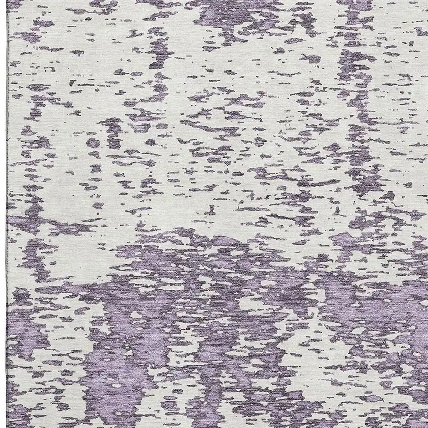 Lavender And Ivory Abstract Washable Area Rug With UV Protection Photo 3