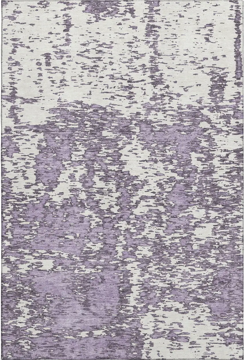 Lavender And Ivory Abstract Washable Area Rug With UV Protection Photo 1
