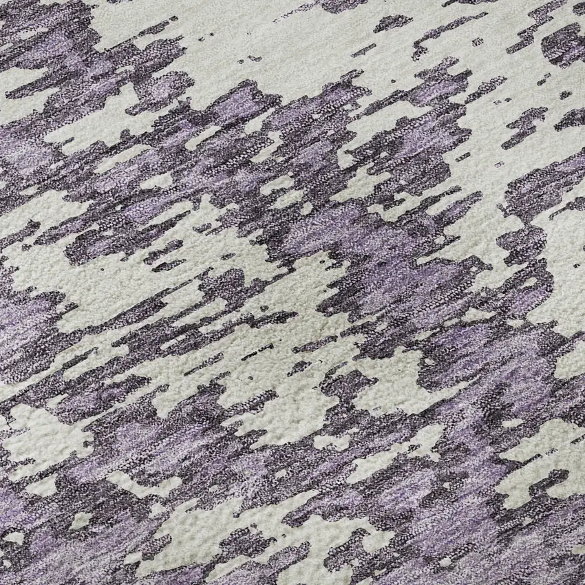 Lavender And Ivory Abstract Washable Area Rug With UV Protection Photo 9