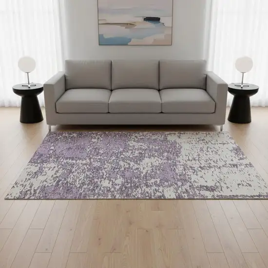 Lavender And Ivory Abstract Washable Area Rug With UV Protection Photo 2