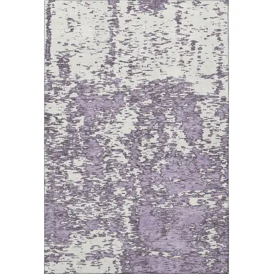 Lavender And Ivory Abstract Washable Area Rug With UV Protection Photo 3
