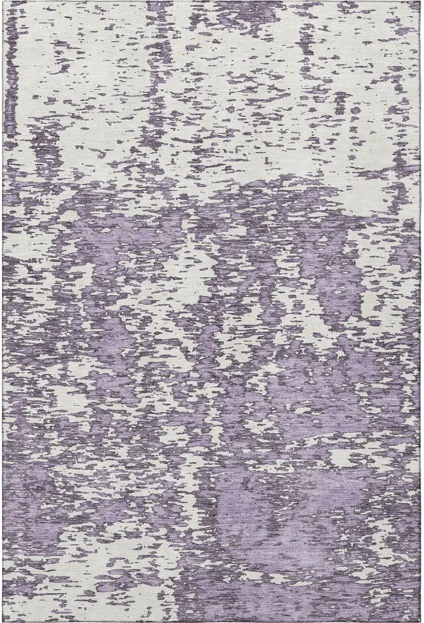 Lavender And Ivory Abstract Washable Area Rug With UV Protection Photo 3