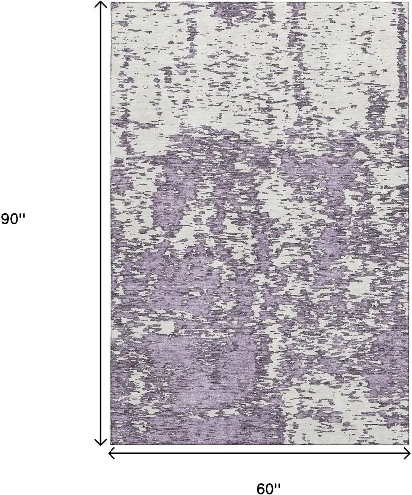 Lavender And Ivory Abstract Washable Area Rug With UV Protection Photo 8