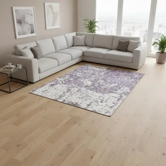 Lavender And Ivory Abstract Washable Area Rug With UV Protection Photo 2