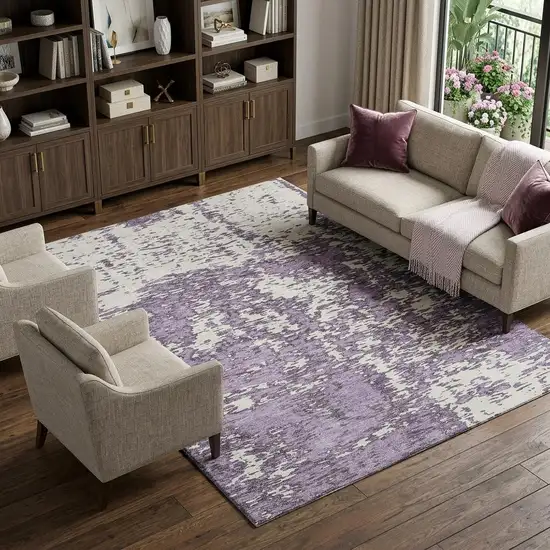 Lavender And Ivory Abstract Washable Area Rug With UV Protection Photo 1