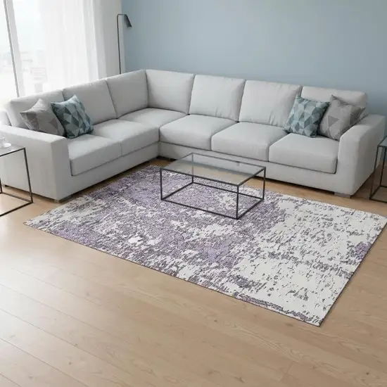 Lavender And Ivory Abstract Washable Area Rug With UV Protection Photo 2