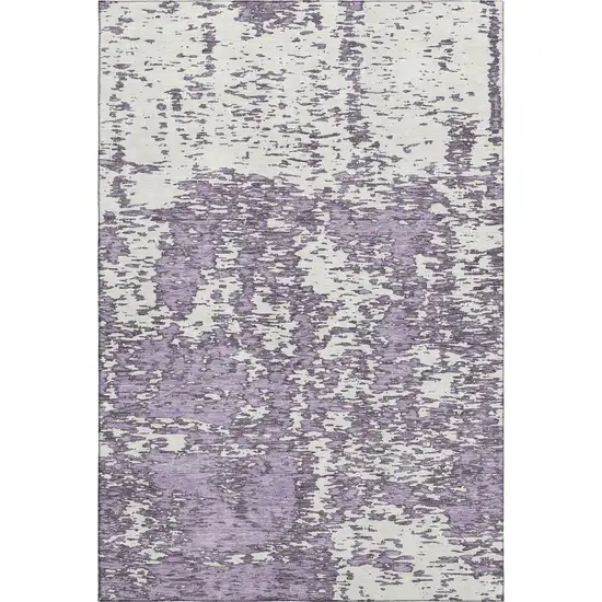 Lavender And Ivory Abstract Washable Area Rug With UV Protection Photo 1