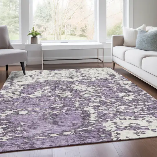 Lavender And Ivory Abstract Washable Area Rug With UV Protection Photo 5