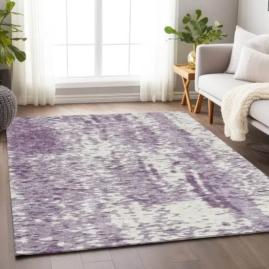 Lavender And Ivory Abstract Washable Area Rug With UV Protection Photo 4