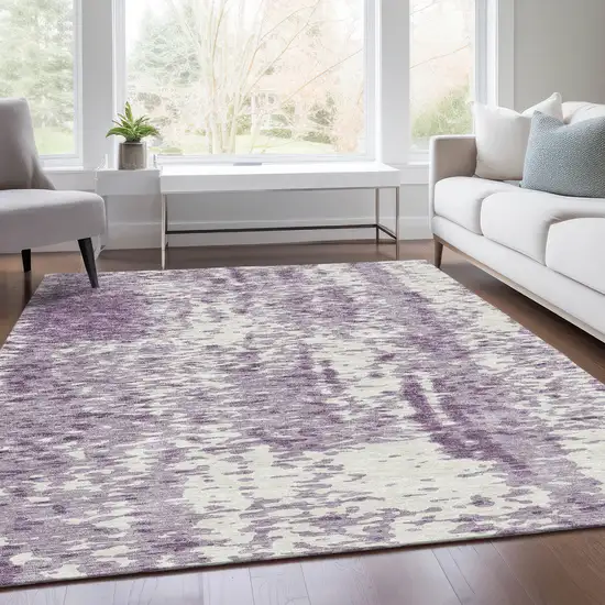 Lavender And Ivory Abstract Washable Area Rug With UV Protection Photo 5