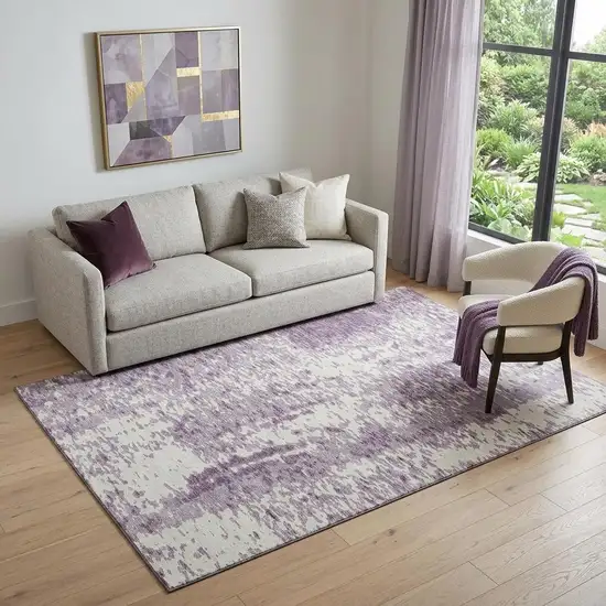 Lavender And Ivory Abstract Washable Area Rug With UV Protection Photo 1