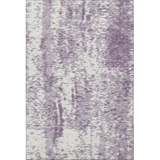 Lavender And Ivory Abstract Washable Area Rug With UV Protection Photo 3