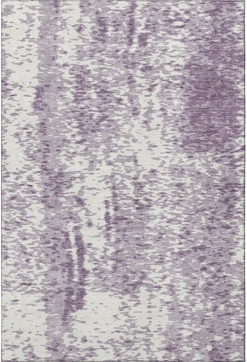 Lavender And Ivory Abstract Washable Area Rug With UV Protection Photo 3