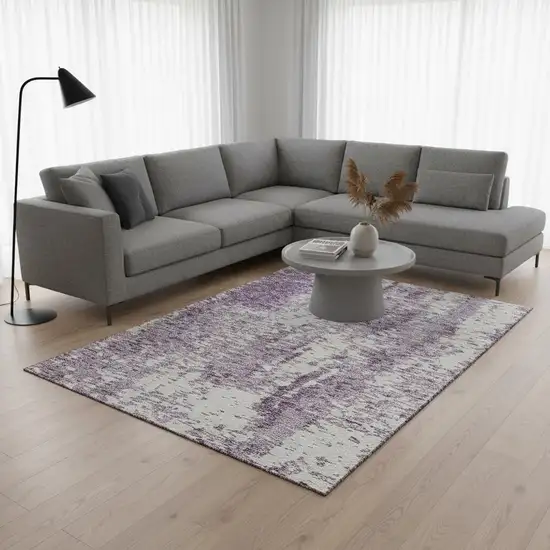 Lavender And Ivory Abstract Washable Area Rug With UV Protection Photo 2