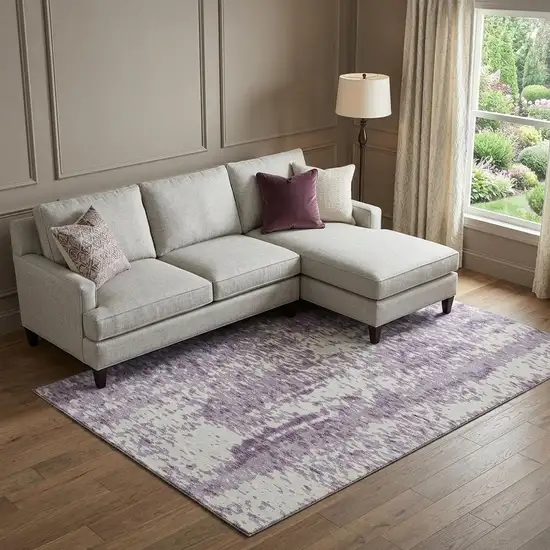 Lavender And Ivory Abstract Washable Area Rug With UV Protection Photo 1