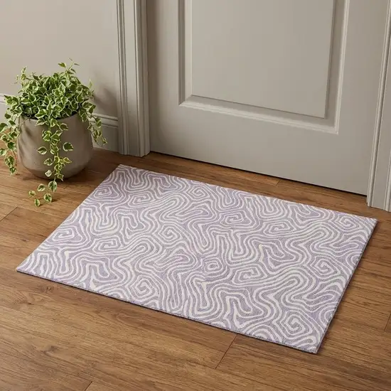 Lavender And Ivory Abstract Washable Area Rug With UV Protection Photo 1
