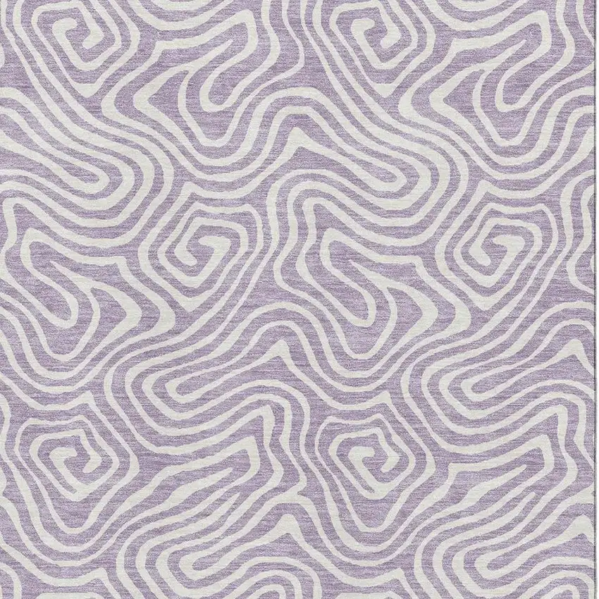 Lavender And Ivory Abstract Washable Area Rug With UV Protection Photo 2