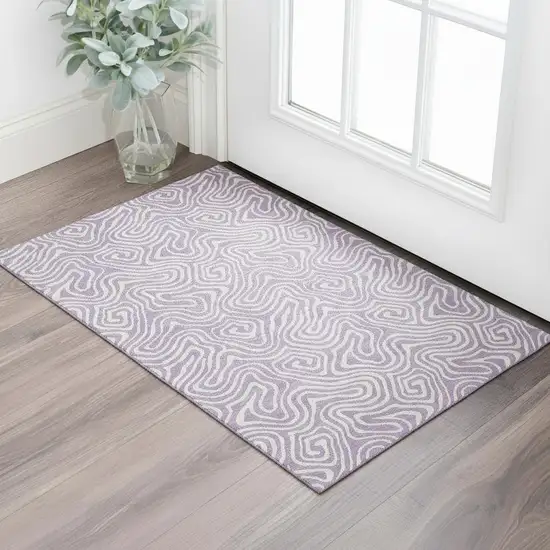 Lavender And Ivory Abstract Washable Area Rug With UV Protection Photo 2