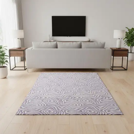 Lavender And Ivory Abstract Washable Area Rug With UV Protection Photo 2