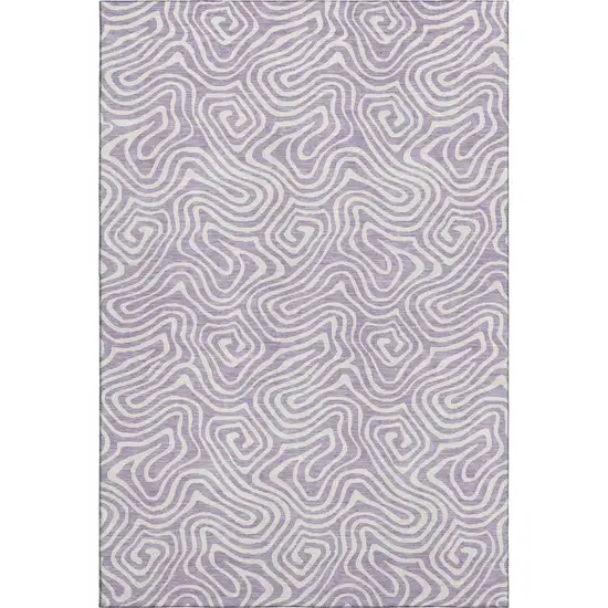 Lavender And Ivory Abstract Washable Area Rug With UV Protection Photo 1