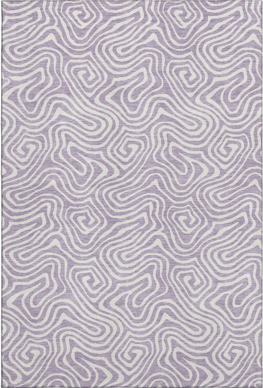 Lavender And Ivory Abstract Washable Area Rug With UV Protection Photo 1