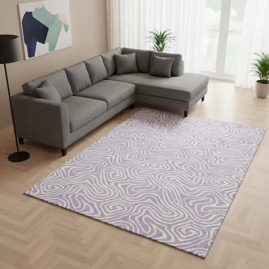 Lavender And Ivory Abstract Washable Area Rug With UV Protection Photo 2