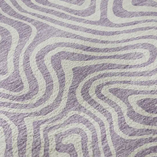 Lavender And Ivory Abstract Washable Area Rug With UV Protection Photo 9