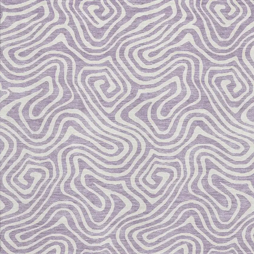 Lavender And Ivory Abstract Washable Area Rug With UV Protection Photo 2