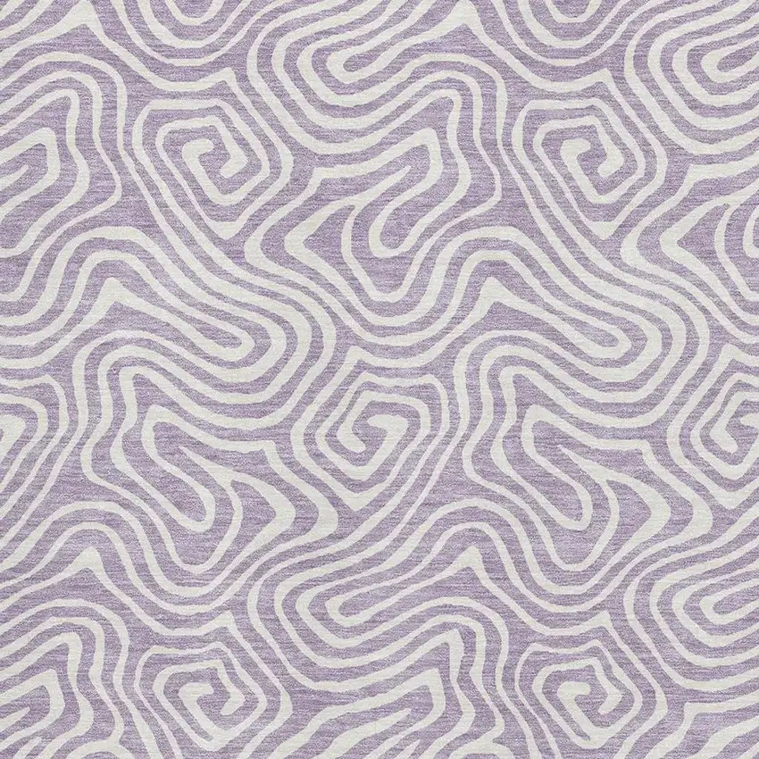 Lavender And Ivory Abstract Washable Area Rug With UV Protection Photo 2