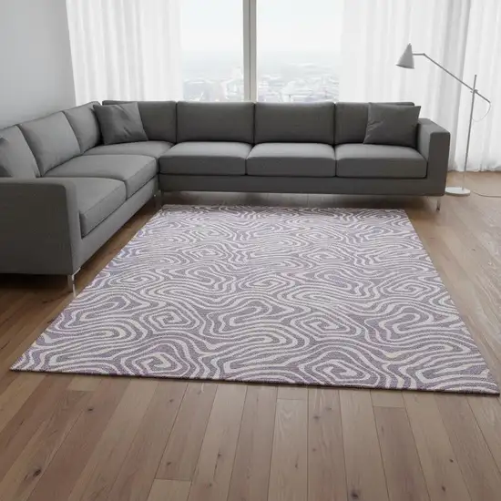 Lavender And Ivory Abstract Washable Area Rug With UV Protection Photo 2