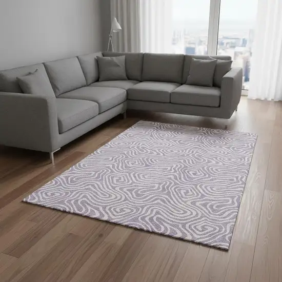 Lavender And Ivory Abstract Washable Area Rug With UV Protection Photo 2