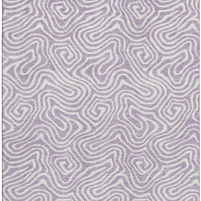 Lavender And Ivory Abstract Washable Area Rug With UV Protection Photo 3