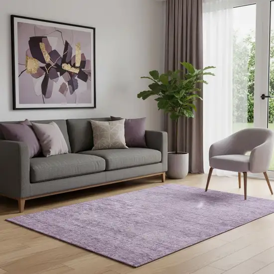 Lavender And Ivory Abstract Washable Area Rug With UV Protection Photo 2